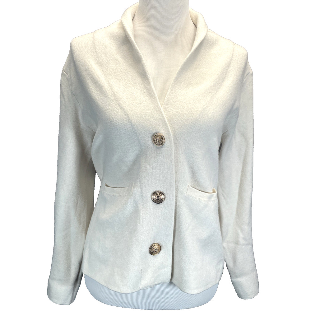 Oliver. O Anthropologie Women M Cream Knit Sweater Gold Buttons Academia Classic